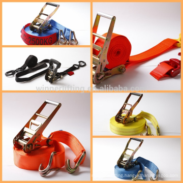 polyester high quality lashing flat belt with tie down and hook